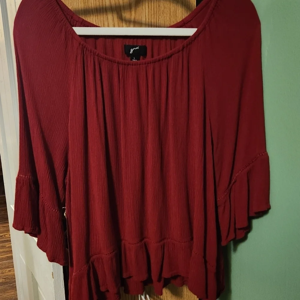 GNW Romantic Flowy Red/Fuschia Hippie 3/4 Flare-Sleeve Top Sz Large - Picture 4 of 7